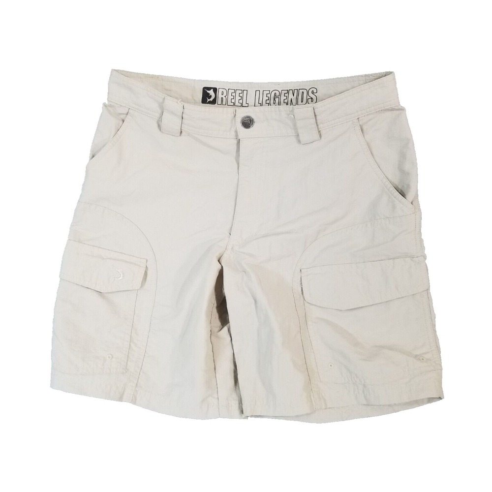 Reel Legends cargo hiking shorts men's 34 x 9 tan beige nylon outdoor fishing